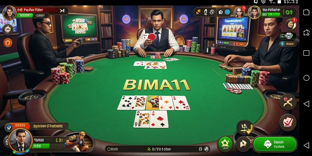 Tampilan gameplay mendebarkan BIMA11 dengan poker seru.
