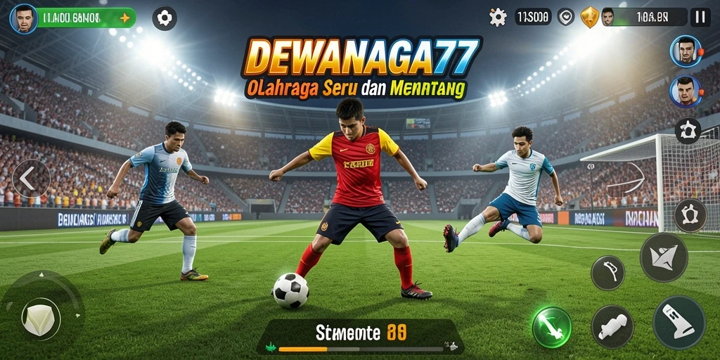 Screenshot menunjukkan gameplay seru dari DEWANAGA77 dengan aksi olahraga yang dinamis.