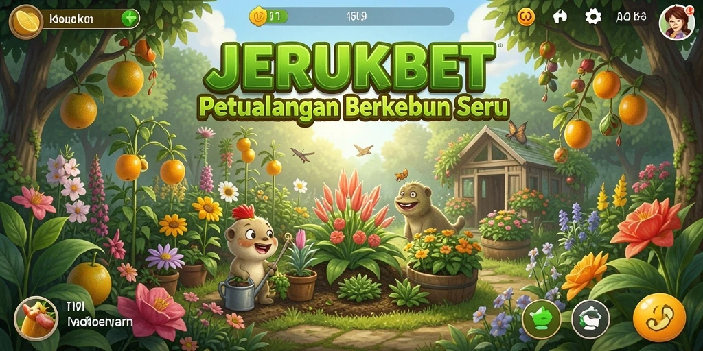 Tampilan gameplay JERUKBET dengan kebun jeruk yang subur.