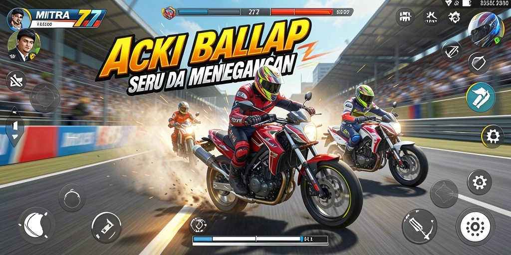 Screenshot gameplay MITRA77 menampilkan aksi balap yang mendebarkan.