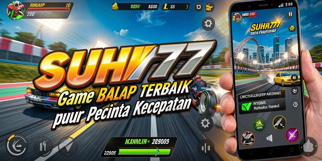 Tampilan gameplay mengasyikkan di SUHU777 saat balapan di lintasan.